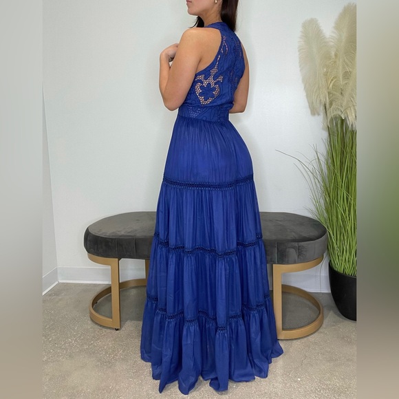 Blue halter lace long maxi dress - Picture 2 of 2